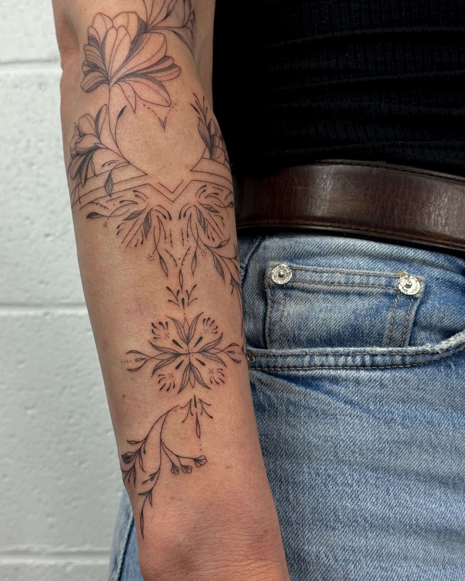 arm floral quarter sleeve tattoo