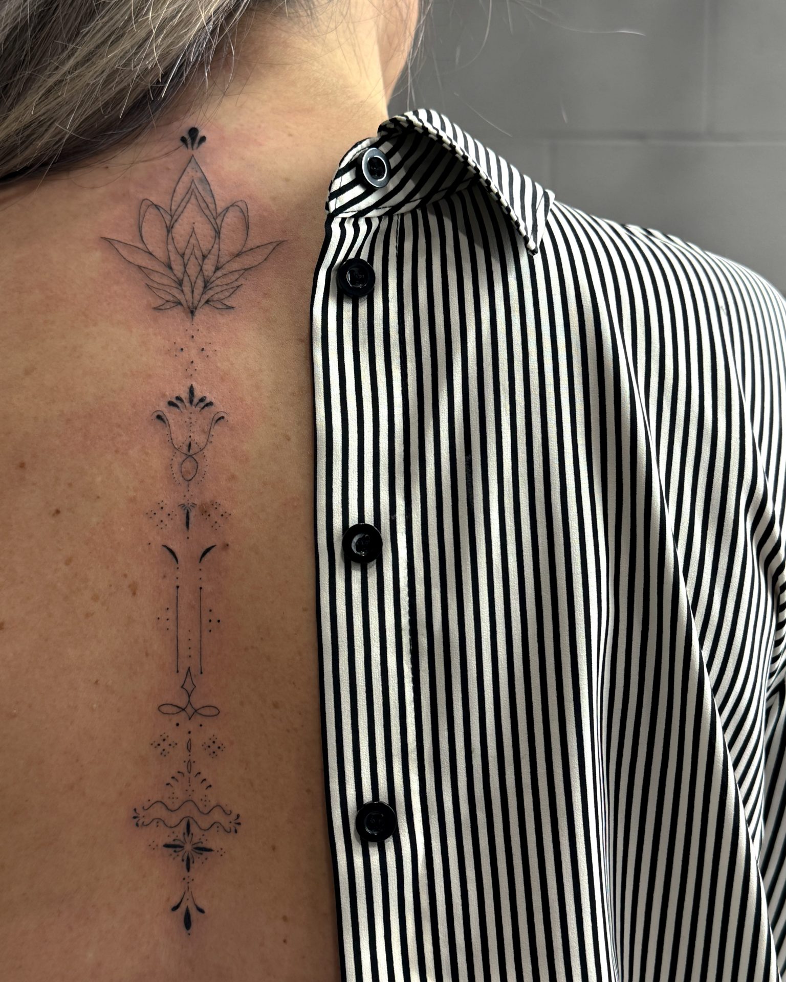 Fine Line tattoo Mirabel, Delicate ornament design / adornment tattoo / ornamental tattoo